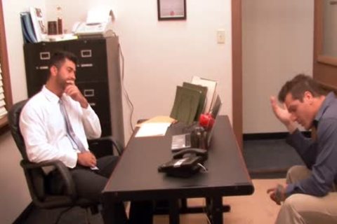 lewd homo gets wazoo gangbanged At Interview