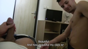 An adventurous Slovakian teen in a hotel room