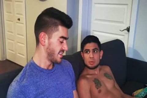 Blindfolded Roommate gets knob To Distract Him