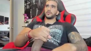 yummy Latino man With Tattoos Strokes His darksome Monster penis