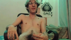 Skinny lad With Glasses jerking off His penis